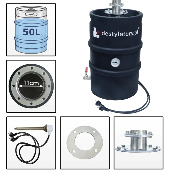 Keg 50l elektryczny szeroki wlew połączenie na 4 śruby